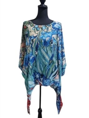 Jade Irises Poncho Handkerchief Top Van Gogh
